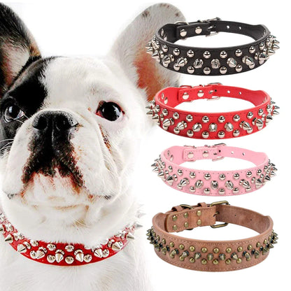 Spiked Studded Leather Dog Collar Rivets Pet Small Large Cat Pit Bull Adjustable